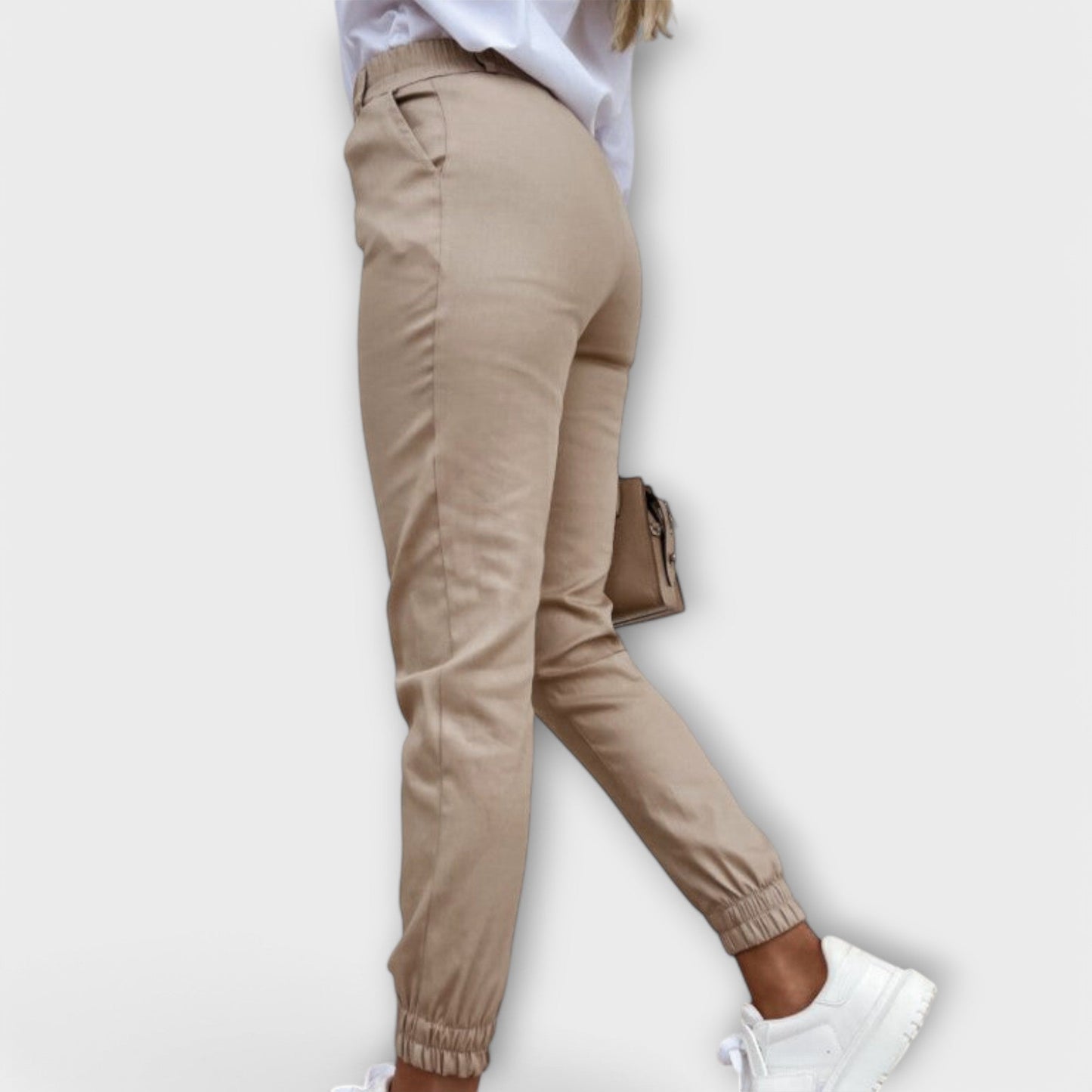 Sina - Hoge taille tapered damesbroek met elastische enkels