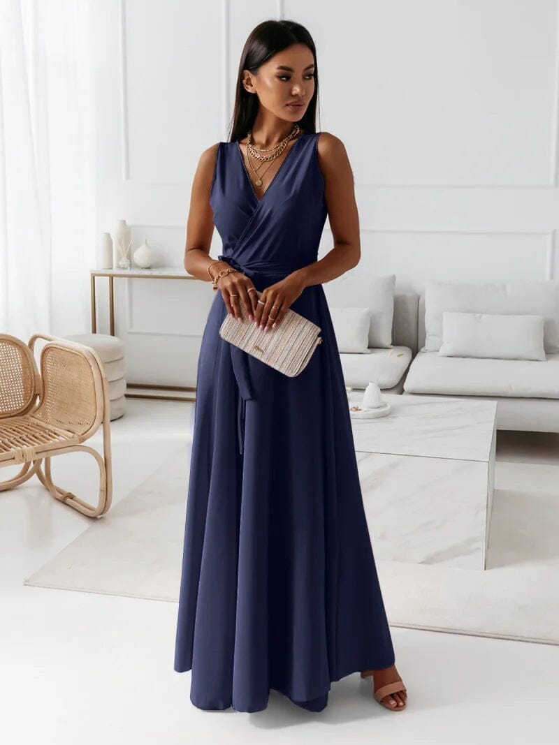 Yasmina - Wrap sleeveless maxi dress with v-neck