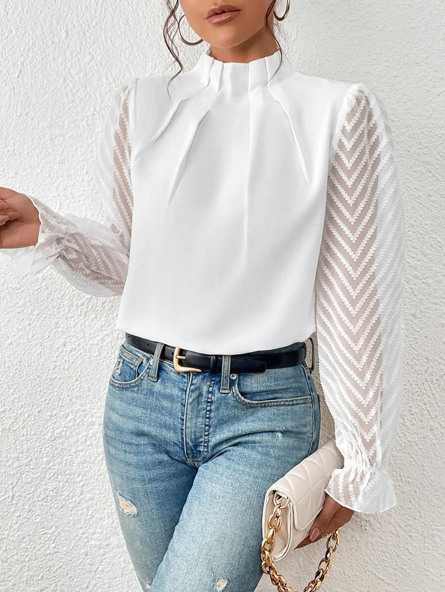 Mildred - Chique blouse met transparante mouwen voor dames