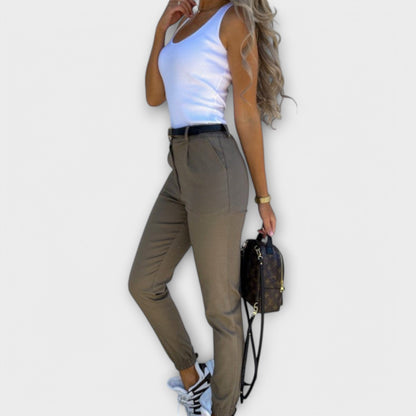 Sina - Hoge taille tapered damesbroek met elastische enkels
