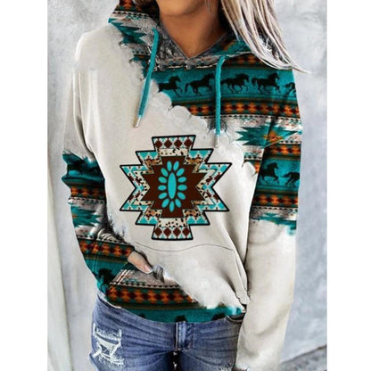 Sonya - Aztec print hoodie met trekkoord