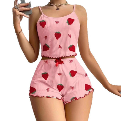 Tabea - Dames cropped pyjamaset met spaghettibandjes en short