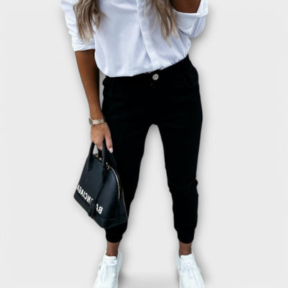 Sina - Hoge taille tapered damesbroek met elastische enkels
