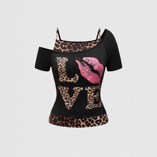 Merewen - Asymmetrische dames top met panterprint