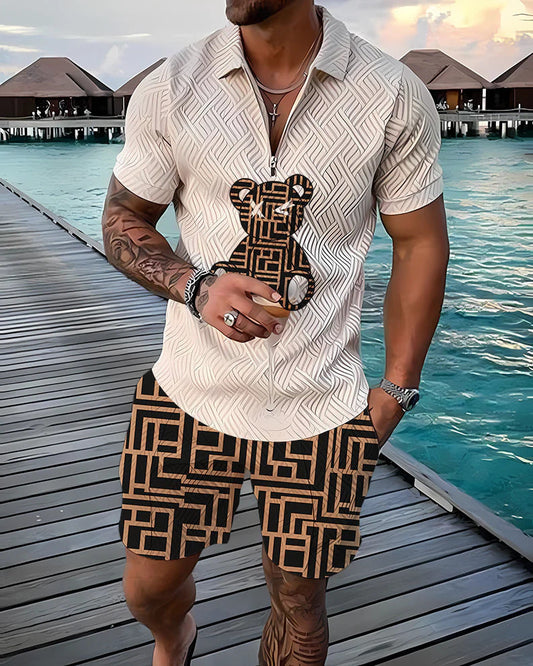 Svein - Heren set met teddyprint en geometrisch shortdesign