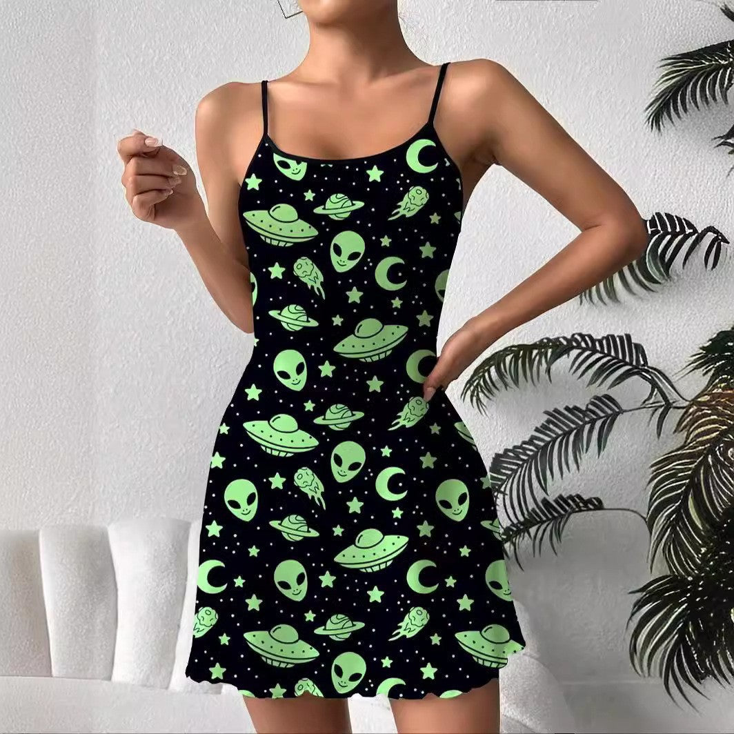 Celestia - Dames mini jurkje met spaghettibandjes en speelse print