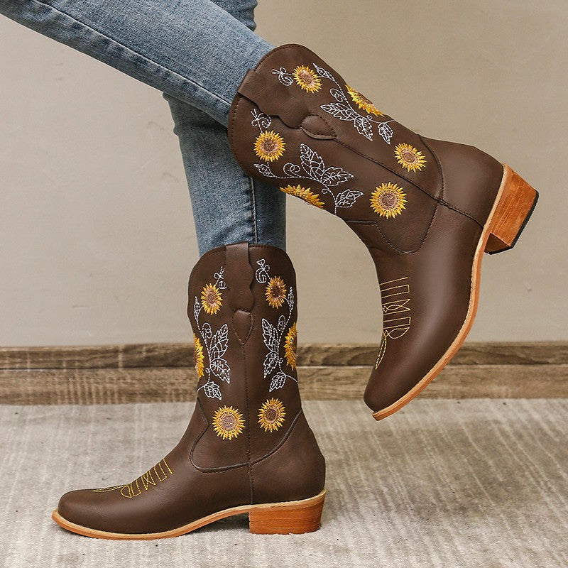 Isolina - Dames westernlaarzen met geborduurd motief