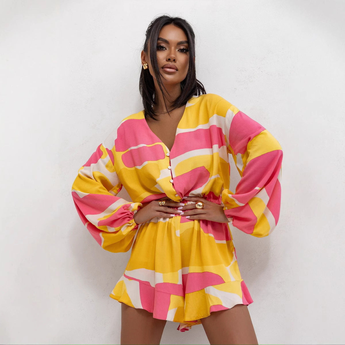 Nohamie - Speelse dames playsuit met ballonmouwen en ruches