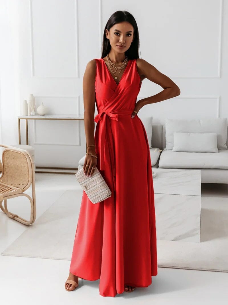 Yasmina - Wrap sleeveless maxi dress with v-neck