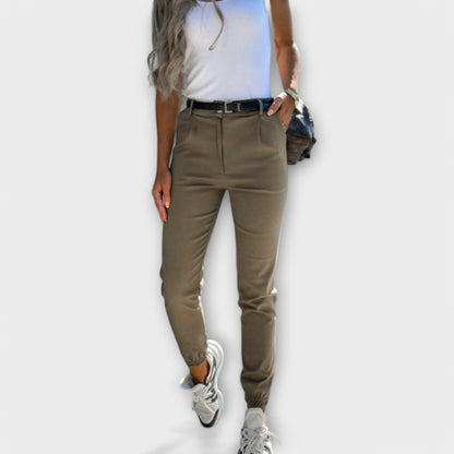 Sina - Hoge taille tapered damesbroek met elastische enkels