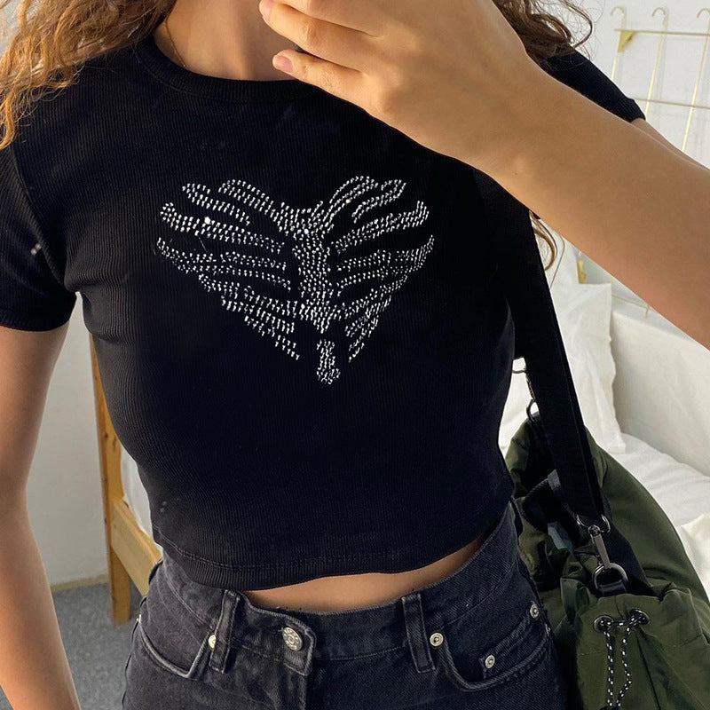 Felicitas - Dames crop top met strass ribcage detail