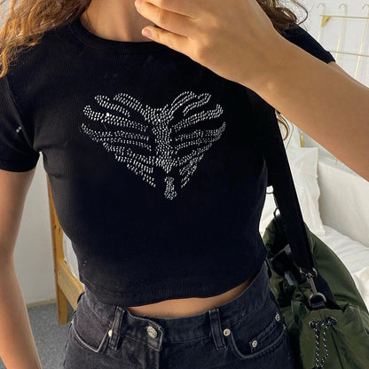 Felicitas - Dames crop top met strass ribcage detail