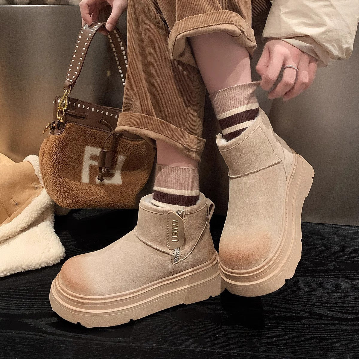 Xylia - Winter enkellaarsjes met fleecevoering voor dames
