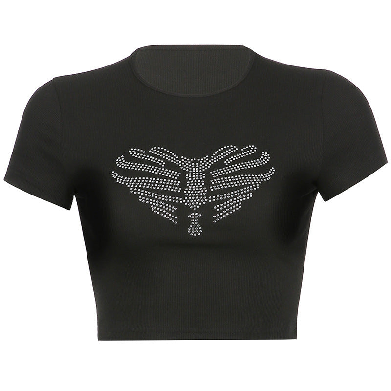 Felicitas - Dames crop top met strass ribcage detail