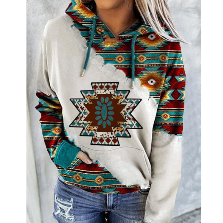 Sonya - Aztec print hoodie met trekkoord