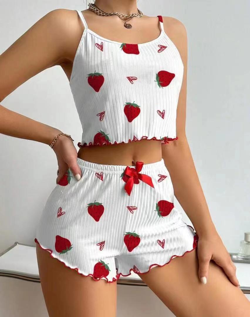 Tabea - Dames cropped pyjamaset met spaghettibandjes en short