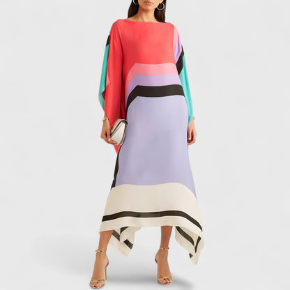 Ralina - Vloeiende damesjurk met asymmetrische zoom en kaftan-snit