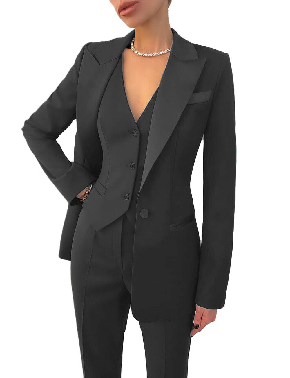 Maddalena - Damespak met blazer, gilet en rechte pantalon