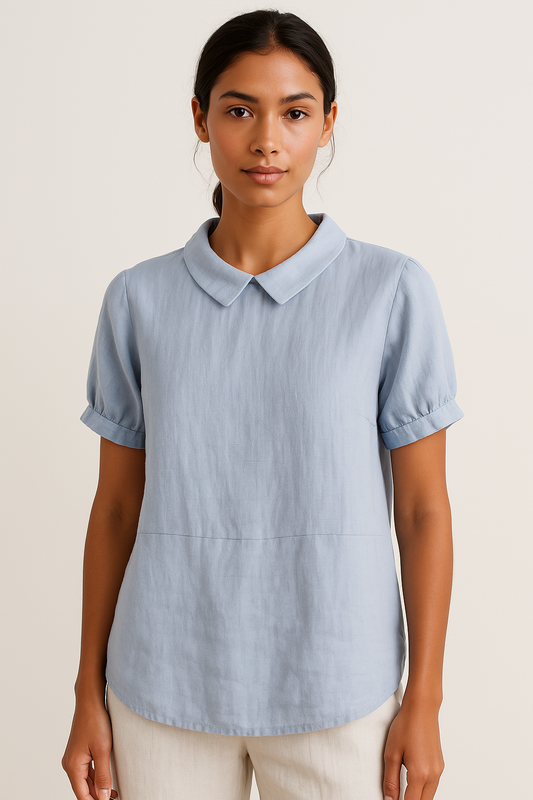 Marie – Dames blouse met ronde kraag en korte mouwen