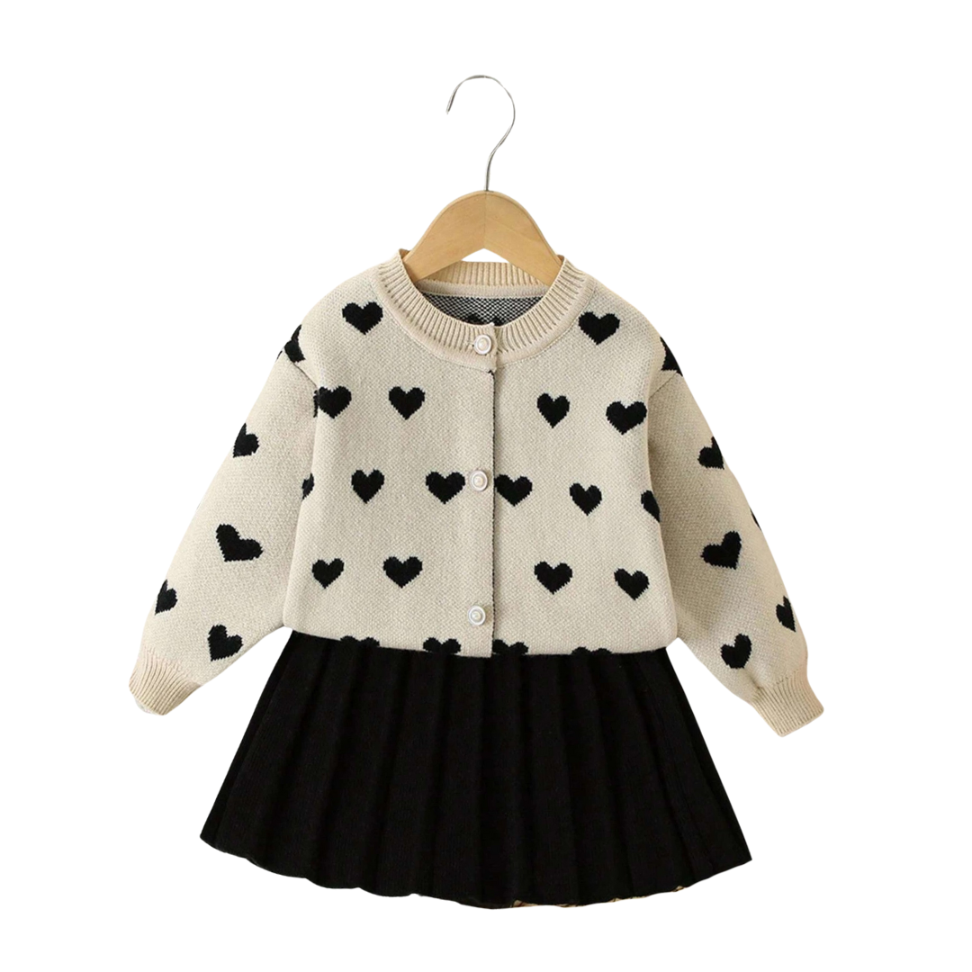 Sandie - Sweaterjurk met knoopsluiting en plooirokje voor kinderen