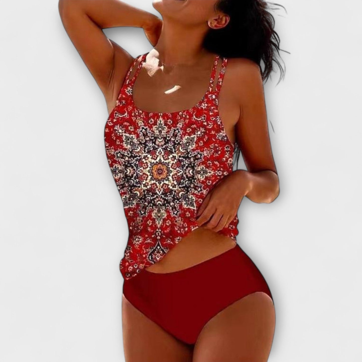 Coralie - Layla – Dames tankini met sierprint en dubbele bandjes