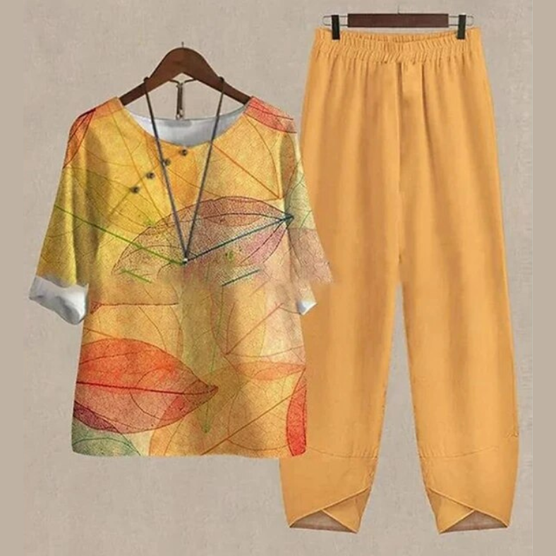 Elzbieta - Dames set met bloemige top en rechte broek