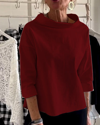 Tereza - Dames top met opstaande kraag en driekwart mouw