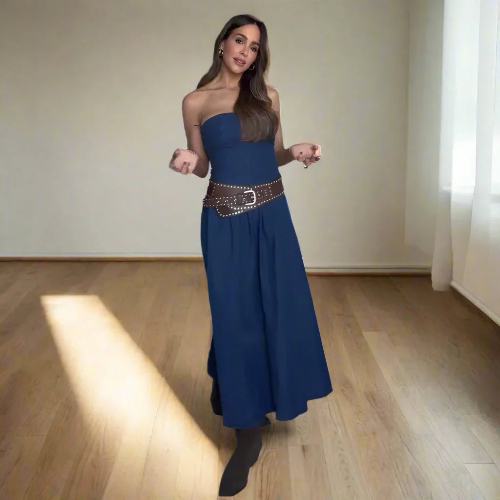 Canola - Dames strapless maxi jurk met gevormd lijfje en uitlopende rok
