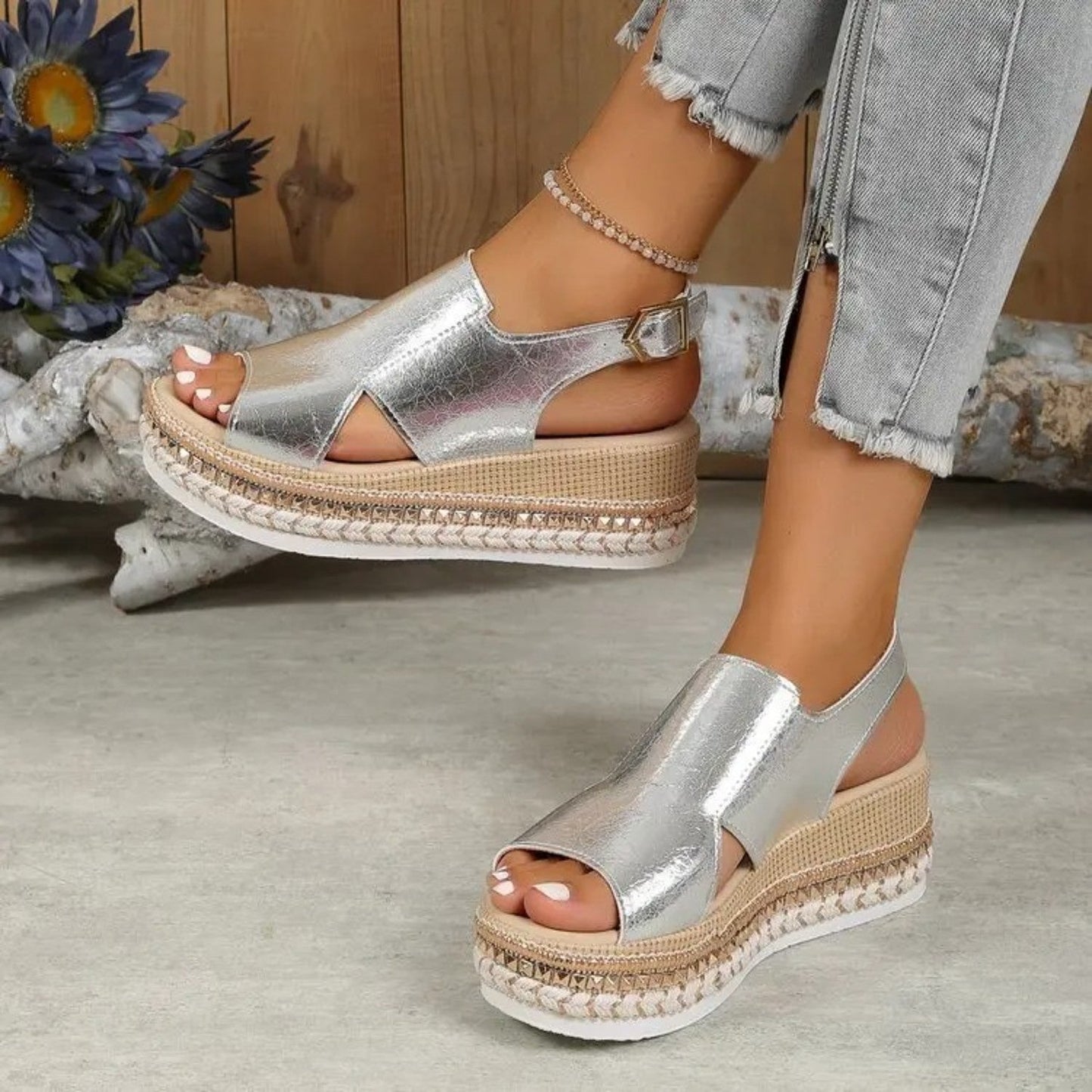 Summer Breeze - gouden geplooide dikke zool dames sandalen