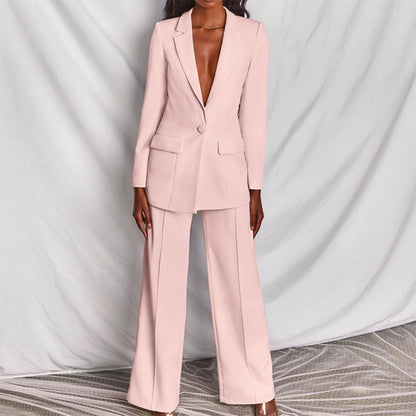 Glenda – Getailleerd damespak met blazer en wijde broek