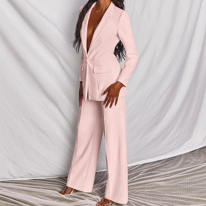 Glenda – Getailleerd damespak met blazer en wijde broek