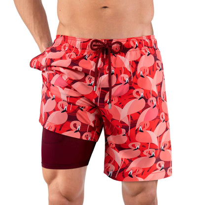 Theobald - Zwembroek met binnenbroek voor heren met flamingo print
