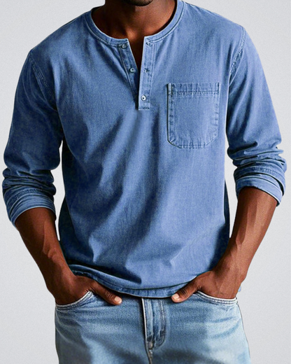 Godric - Heren henley longsleeve met borstzakje