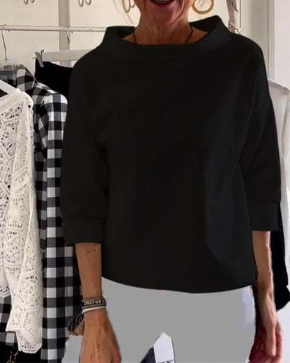 Tereza - Dames top met opstaande kraag en driekwart mouw