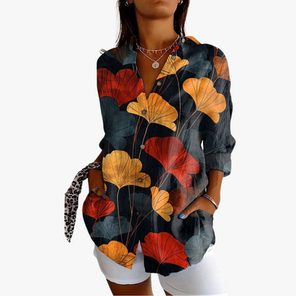 Lucetta - Losvallende damesblouse met print en knoopsluiting