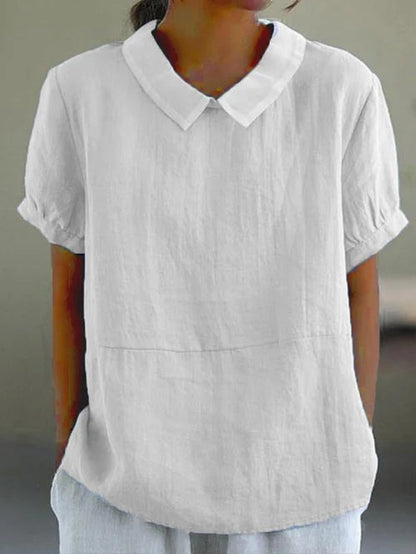 Celandine - Dames blouse met korte mouwen en ronde kraag