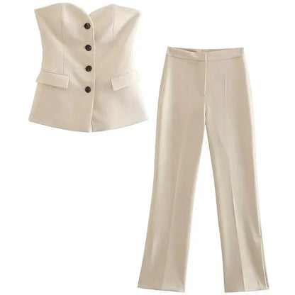 Sonja - Strapless dames set met top en rechte broek