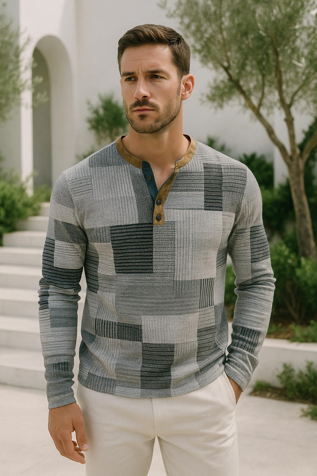 Randy | Heren patchwork overhemd met lange mouwen