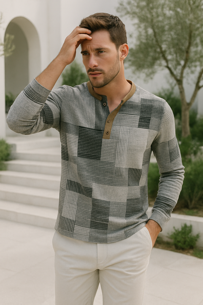 Randy | Heren patchwork overhemd met lange mouwen