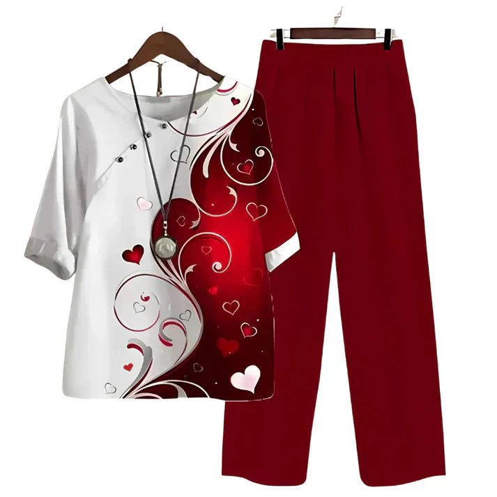 Elzbieta - Dames set met bloemige top en rechte broek