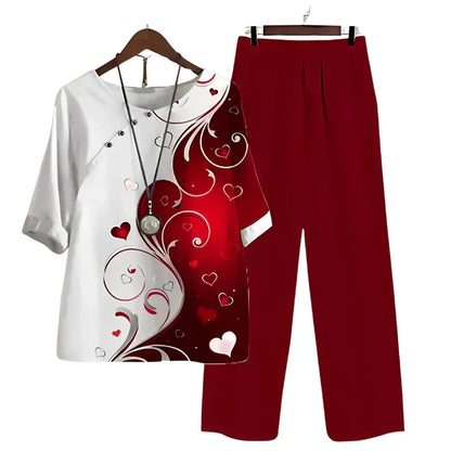 Elzbieta - Dames set met bloemige top en rechte broek