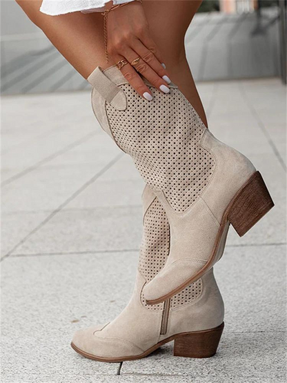 Peach - Stijlvolle witte westernlaarzen met lage hak