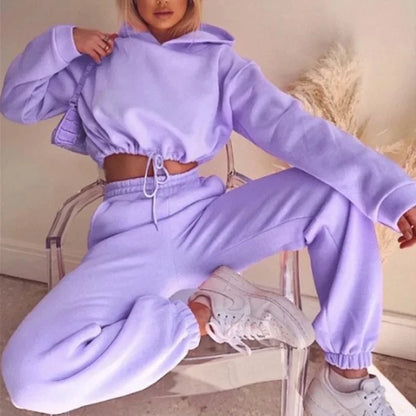 Lindsay – Cropped hoodie en joggingbroek set voor dames
