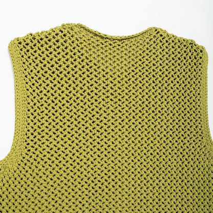Rella - Groen knit & knot grof vest voor dames