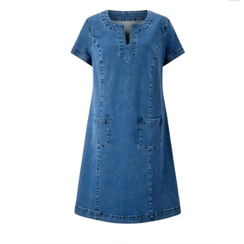 Valeria – Denim tuniekjurk met V-hals voor dames