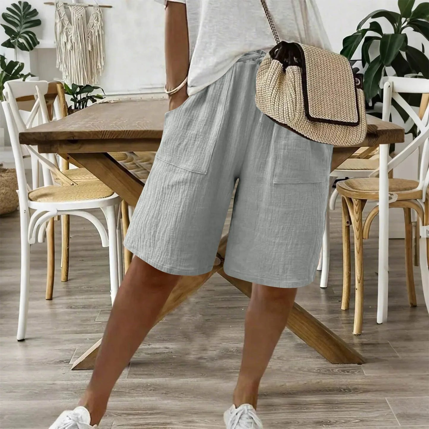 Vesta - Dames bermuda short met strikceintuur en zakken