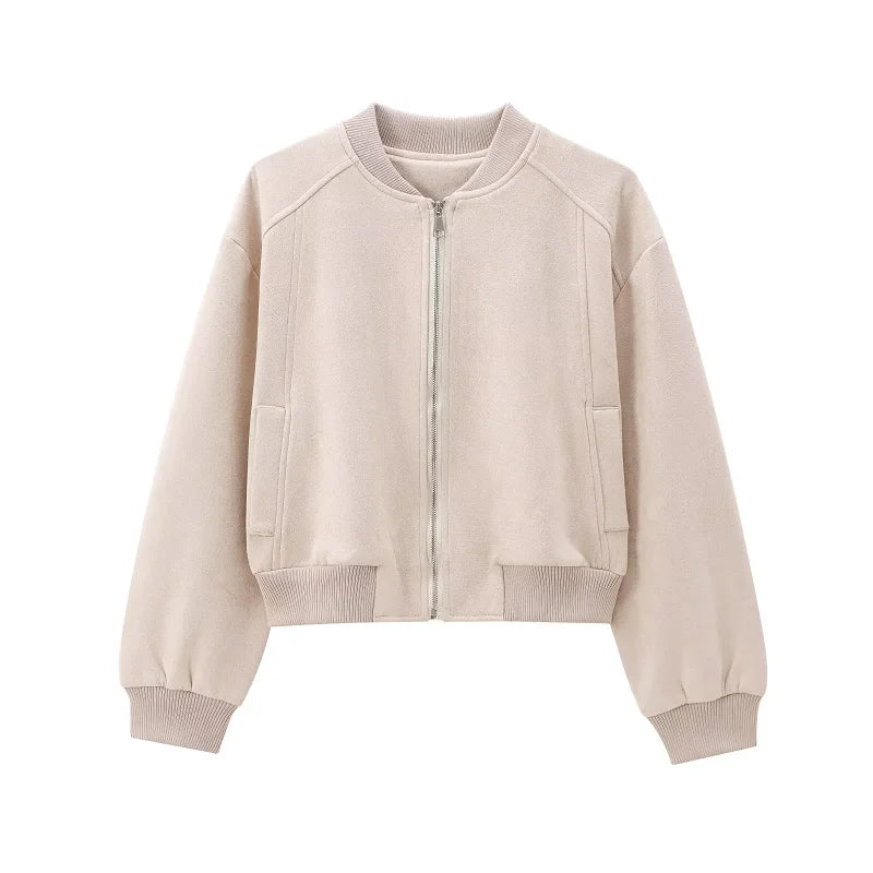 Jumila - Dames khaki cropped bomber varsity-jasje