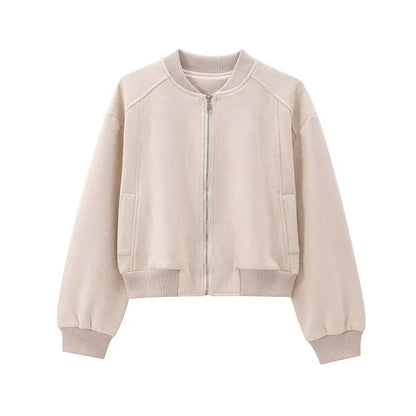 Jumila - Dames khaki cropped bomber varsity-jasje