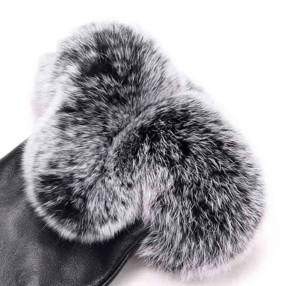 Luxe leren handschoenen met imitatiebont manchet