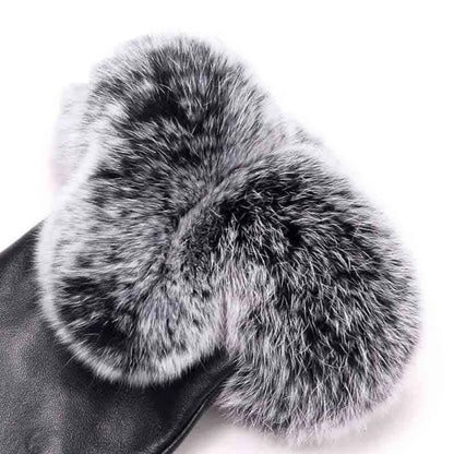 Luxe leren handschoenen met imitatiebont manchet